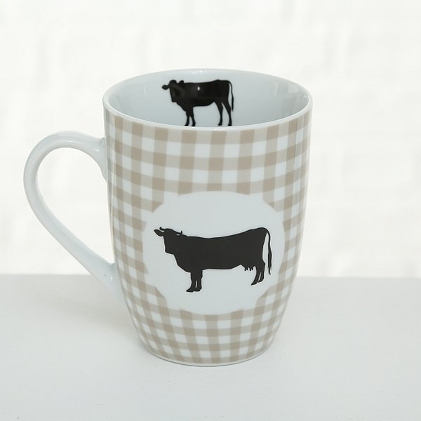 Kaffeebecher Alm 330 ml Motiv Kuh auf Karo
