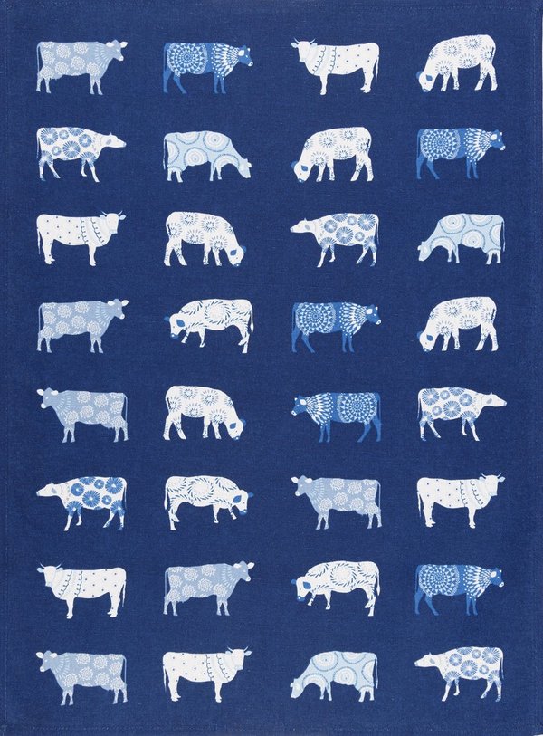Geschirrtuch 50x70 cm Kühe Blau