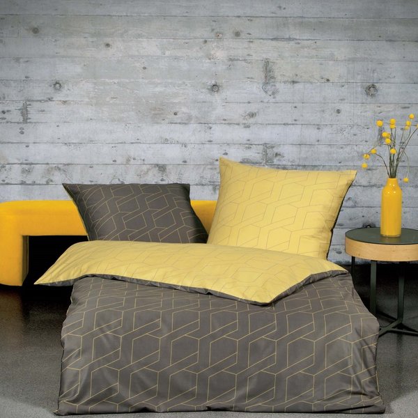 moderne Loft Bettwäsche aus Mako Satin taupe-gelb