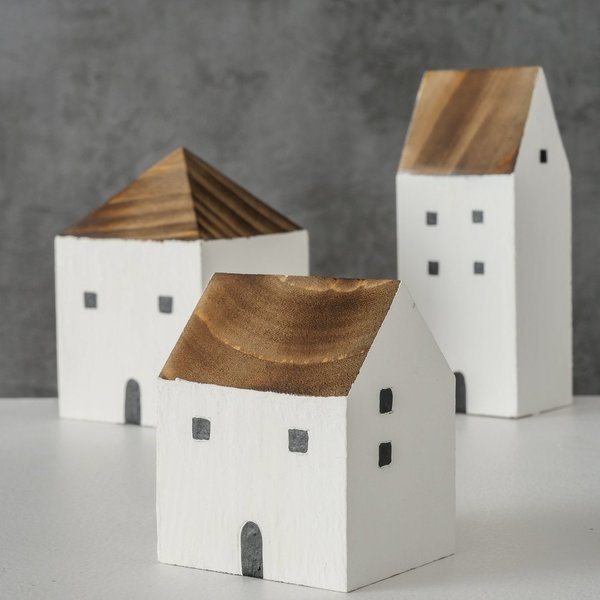Deko Häuser im 3er Set Weiß | Landhaus