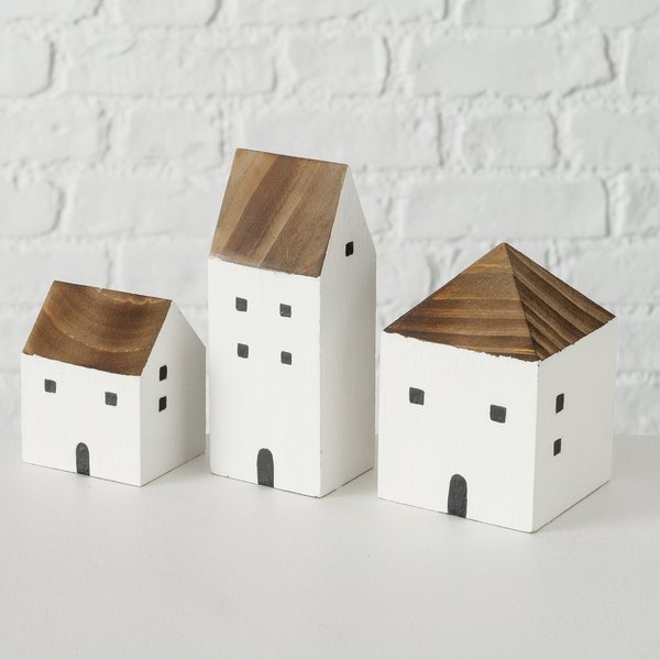 Deko Häuser im 3er Set Weiß | Landhaus