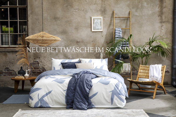 neue Bettwäsche im Scandi Look mit Blätter Motiv in blau